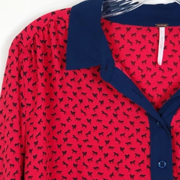 Free People | Horse Print Boyfriend Blouse Size L - Picture 4 of 6